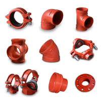 Raccord rainuré fonte ductile incendie, connecteur pince acier, cerceau rouge, tête hexagonale, pression 2,5 MPa