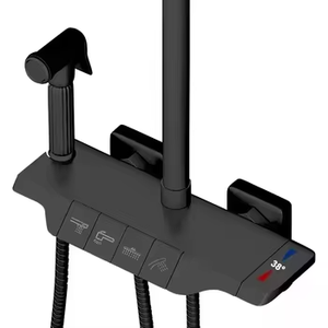 Ensemble de <span class=keywords><strong>douche</strong></span> thermostatique en laiton avec douchette <span class=keywords><strong>pluie</strong></span> <span class=keywords><strong>ciel</strong></span> étoilé, noyau de valve en céramique, bouton piano, quatre fonctions, jets de massage, fixation murale pour salle de bain - Product Image 3