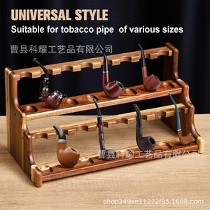 Wooden Pipe Rack <b>Desktop</b> Solid Wood Two Layer Storage <b>Shelf</b> For Smoking Pipes Brown Color - Product Image 3
