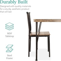 Fabrikaktion: Metall-Holz-Esstisch-Set für Küche und Esszimmer – Tisch mit 4 Stühlen, Braun