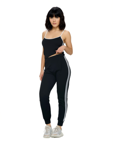 Conjunto Deportivo de 2 Piezas para Mujer, Top Sin Mangas de Punto con Spandex y Poliéster, Pantalones Deportivos con Franja Lateral, Corte Regular para Todas las Temporadas - Product Image 1