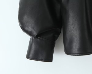 MYST&amp;ZA Women's Clothing 25 Autumn New Style Fashionable Casual Versatile Stand-up Collar <strong>Long</strong> Loose Pu Imitation <strong>Leather</strong> <strong>Jacket</strong> - Product Image 4