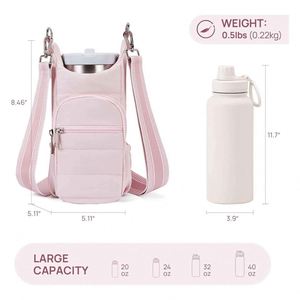 Best Selling <b>Mini</b> MOQ Quilted Water <b>Bottle</b> Holder with Strap Tote <b>Bottle</b> Carrier Crossbody Bag with Pockets - Product Image 2