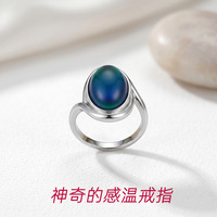 Cincin Batu Termokromik Terlaris Berbentuk Oval Terinspirasi Telur Wanita Gaya Eropa-Amerika Mewah Ringan Trendi Berlapis Elektroplating