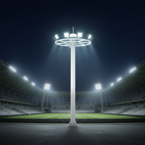 Système d'éclairage de stade à mât haut 10M-40M, projecteurs LED, solution professionnelle en acier et aluminium pour poteaux d'éclairage à mât haut - Product Image 1