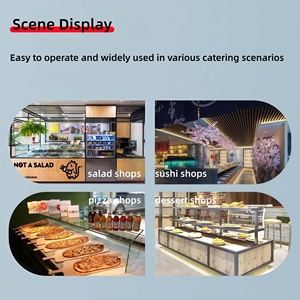 Station de garnissage de pizzas mobile pour comptoir avec couvercle en verre à charnières hydrauliques, présentoir de salade pour comptoir pour les restaurants de sushis - Product Image 6