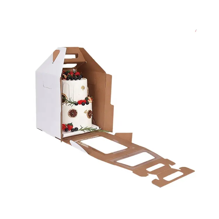 Tek kullanımlık büyük katmanlı beyaz kek taşıyıcı uzun konteyner kutuları için pencere ile düğün pastası