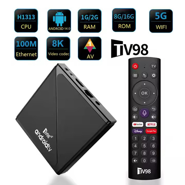 Newest TV Box Android 14 TV98 ATV Pro Smart Box Allwinner H313 8K Quad Core Media Player with Dual-Band WiFi for Movies