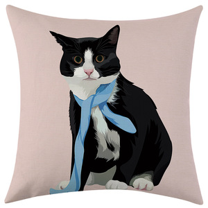 Funda de almohada con diseño de gato, funda cuadrada de lino para cojín de sofá, lavable, decoración para sala de estar, diseño personalizado - Product Image 2