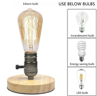Lampe de table vintage LED en bois E26/E27 avec support de lampe en aluminium et interrupteur rotatif avec câble