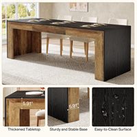 Table à manger rectangulaire en bois rustique moderne SENYU avec pieds en bois massif et plateau noir pour 6 personnes, meubles pour la maison