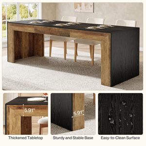 SENYU Rustic Modern Wooden Rectangle <b>Dining</b> <b>Table</b> with Solid Wood Legs and Black <b>Top</b> for 6 Seating Capacity Home Furniture - Product Image 4