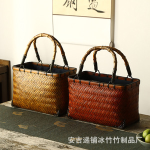 Bolsa tejida de bambú, bolsa de almacenamiento rectangular hecha a mano para juego de té, uso en sala de estar - Product Image 1
