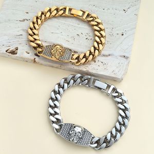 <span class=keywords><strong>Bracelet</strong></span> gourmette cubaine tête de mort en acier inoxydable avec strass carrés pour hommes et femmes, bijoux de luxe tendance, <span class=keywords><strong>Bracelet</strong></span> <span class=keywords><strong>Homme</strong></span> - Product Image 2