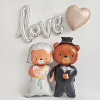 Ballon en aluminium sur pied, design adorable de couple d'ours de dessin animé, style INS, pour gâteau de mariage ou fête, avec lettres LOVE, décoration d'ours marié et mariée