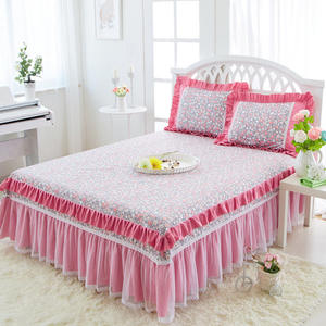 Sunny Home-falda de algodón puro para cama, colcha de una pieza de algodón, princesa coreana, colcha de Color sólido, cubierta de cama - Product Image 3