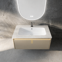 Meuble de salle de bain moderne avec matériau imperméable durable et finition résistante à l'humidité, doté d'un miroir rétroéclairé par LED