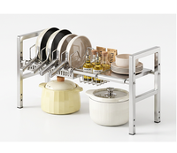 Étagère de rangement extensible en acier inoxydable robuste pour évier, support de cuisine moderne et réglable multi-usages pour le nettoyage des ustensiles de cuisine