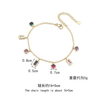 Bracelet à maillons en acier inoxydable plaqué or 18 carats pour femme, style français vintage, zircon coloré, luxe léger, cadeau pour influenceuse