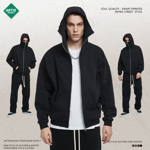 2023 Otoño Invierno pareja moda Artiemaster más grueso Unisex peso pesado 360g cremallera completa en blanco de gran tamaño marcado sudaderas con capucha - Product Image 4