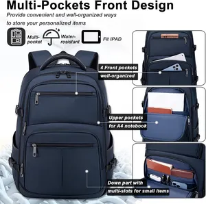 Tas ransel Laptop 17 inci 45l, tas punggung tahan air dapat diperbesar