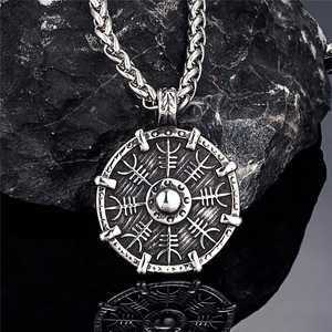 Yunnique – collier avec pendentif Rune en argent de style nordique, en acier inoxydable, longueur 60cm, design géométrique rond, bijoux à la mode - Product Image 1