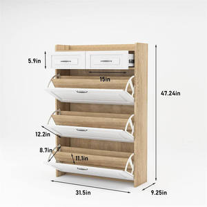 Scarpiera Moderna con 3 Scomparti Ribaltabili e 2 Cassetti Superiori, in Legno e Bianco, Struttura Resistente - Product Image 2