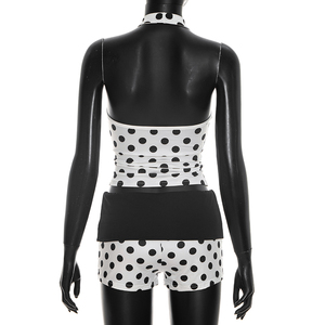 Viviblook C26ST114 Conjunto Sexy de Verano para Mujer, Top sin Mangas con Cuello Halter y Estampado de Puntos, Shorts Casuales, Conjunto de Dos Piezas - Product Image 5