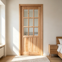 Porte intérieure en bois massif de sapin, taille standard, abordable, avec vitrage, pour le marché mondial (approvisionnement en gros)
