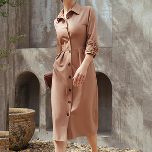 Fornitore di <span class=keywords><strong>abbigliamento</strong></span> personalizzato 2024 signore elegante vintage cotone <span class=keywords><strong>donna</strong></span> abito camicia midi - Product Image 2