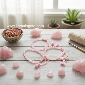 <b>Men</b> and Women's Adjustable Quartz <b>Bracelets</b> Semi-Precious Stone Craft with Cotton String and Gemstone Rose Quartz <b>Beads</b> - Product Image 3