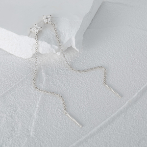 CANNER Simple S925 Sterling Silver 70mm Long <b>Chain</b> Floral 5A Zirconia Stone Tassel Flower <b>Earrings</b> Trendy Rhodium 18K Gold - Product Image 2