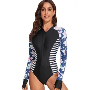 Badmode Uit Één Stuk Surfpak Voor Dames Met Stiksel En Print Met Ronde Hals En Draadloze Cup Plus Size Badpak