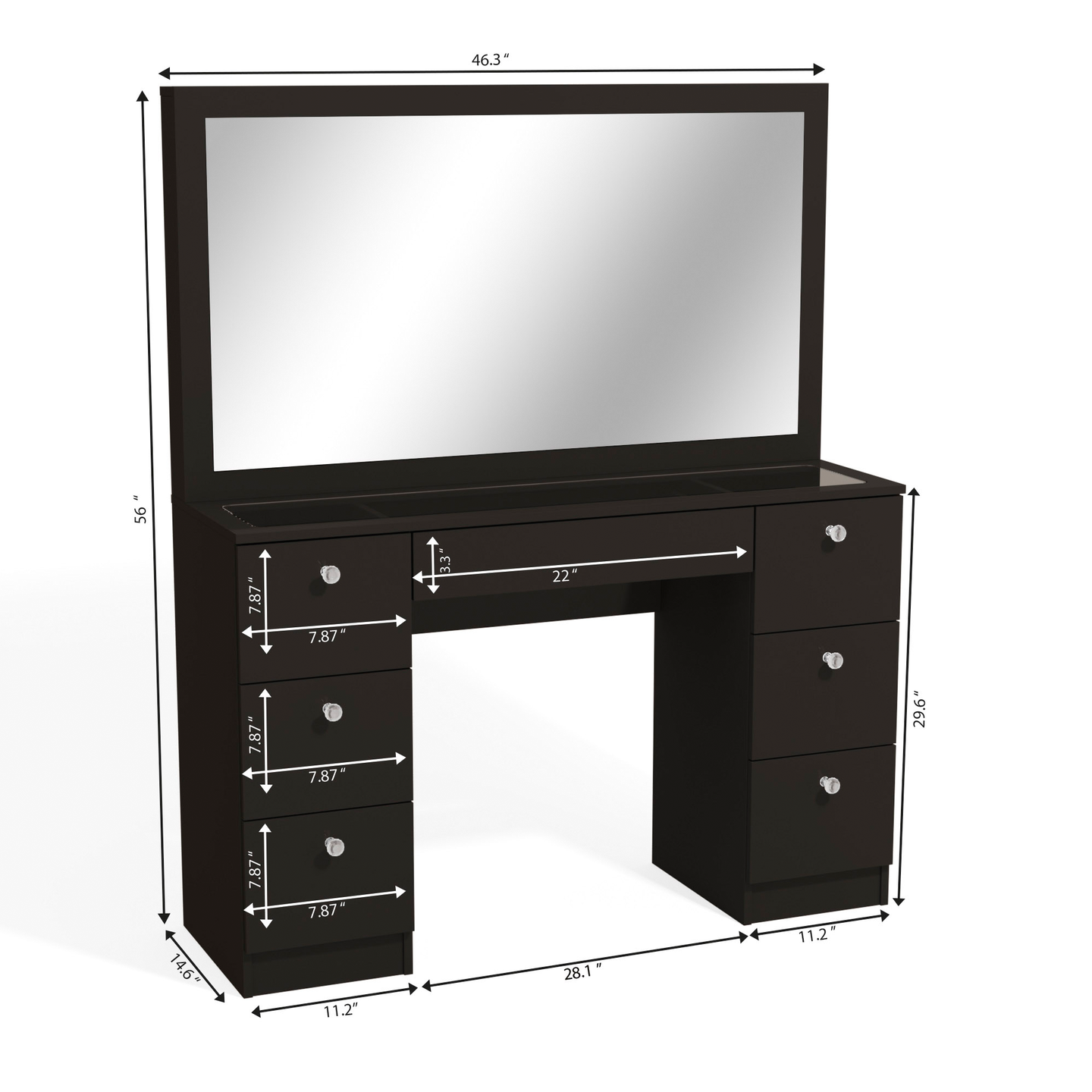 Modern Black Dresser Vanity Table with LED Mirror and 6 Drawers for Bedroom  - Stylish Makeup Furniture Solutions