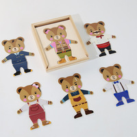 Zhiqu Toys Ensemble de puzzle d'ours en bois Éducation précoce Habillage et jouet d'exercice de mouvement pour enfants unisexes âgés de 5 à 7 ans