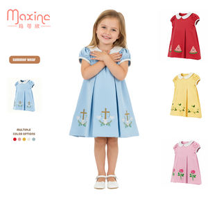 Abito Primaverile per <span class=keywords><strong>Bambina</strong></span> con Colletto Rovesciato Stile Occidentale con Applicazione di Rosa Carina Personalizzato dalla Fabbrica - Product Image 2