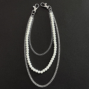 โซ่คาดเอวสไตล์ฮิปฮอปเมทัลประดับมุกสามชั้น แฟชั่นลำลองสำหรับทุกเพศ โซ่ประดับตัวแบบมุกเทียม อุปกรณ์เสริมสำหรับเต้นสตรีทแดนซ์ - Product Image 1