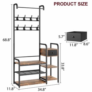 Multifuncional moderno esquina chica entrada salón árbol minimalista independiente hierro diseño Metal percheros con almacenamiento <span class=keywords><strong>de</strong></span> zapatos - Product Image 4