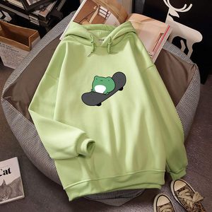 Sweat-shirt à capuche surdimensionné à manches longues pour femme, motif grenouille mignonne, respirant, en maille, style skateboard - Product Image 3