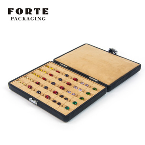 FORTE Classic&Practical Gemstone <b>Box</b> Set Packaging Large Diamond Gemstone Collection <b>Box</b> <b>Black</b> Leather Jewelry Gem Display <b>Box</b> - Product Image 6