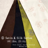 Tissu satiné en polyester froissé imprimé de motifs floraux de lotus dessinés à la main, matériau pour robes, chemisiers, rideaux et textiles de maison