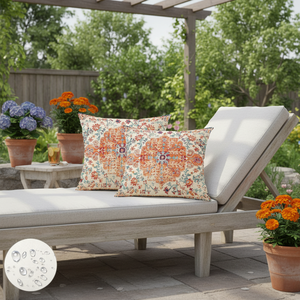 Set di Copricuscini Impermeabili da Esterno 18x18 Pollici, Design Etnico Vintage Bohémien con Motivo a Tappeto, Cuscini Decorativi Arancioni e Blu - Product Image 5