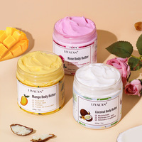 Beurre corporel nourrissant au beurre de karité biologique végétalien 200 ml pour usage quotidien, avec mangue, noix de coco et rose, hydratation intense pour femmes