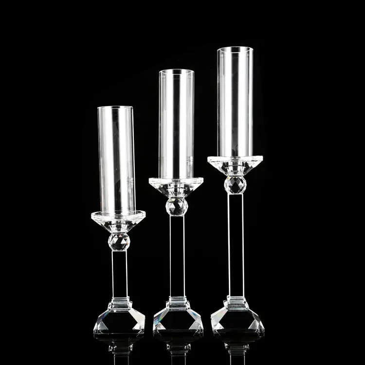 Candeliere di cristallo del tubo del supporto di candela di vetro europeo all'ingrosso della decorazione domestica
