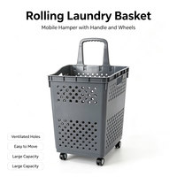 Panier à linge moderne en plastique avec poignée, design nid d'abeille, avec roulettes, pour salle de bain et rangement alimentaire