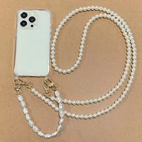 Coques de téléphone personnalisées de luxe en PC et TPU, design sportif, pour iPhone 14, 16, 17 Pro, avec cordon de cou féminin et chaîne de perles transparentes, commande en gros