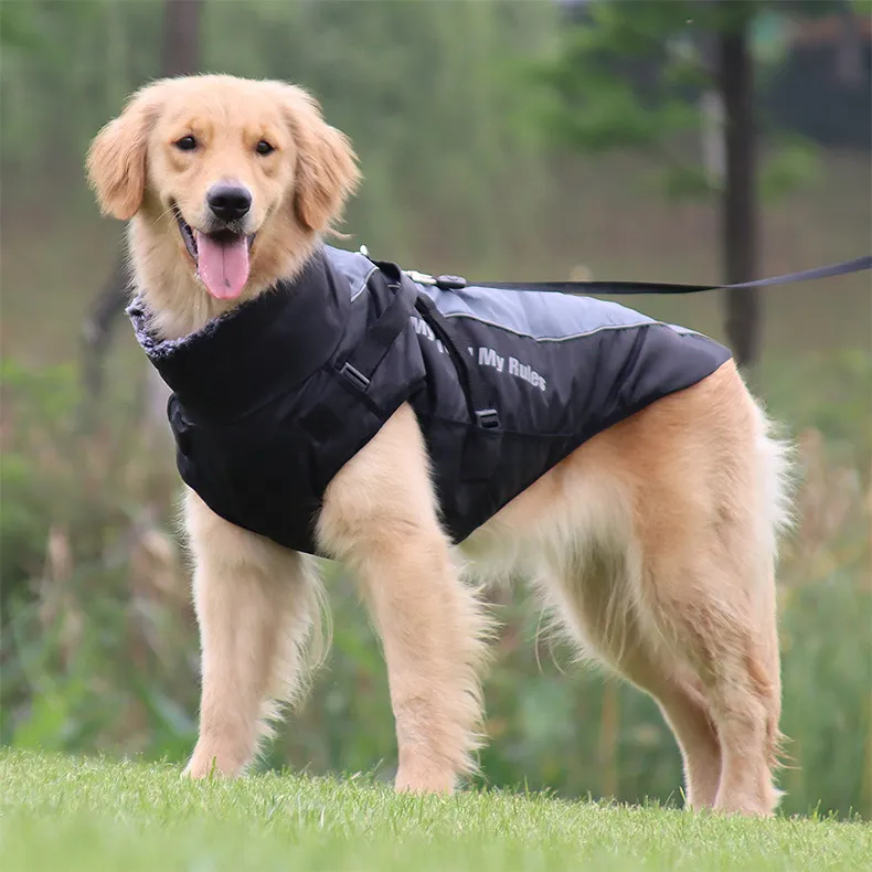 Wind breaker Pet Coat Kleidung Hund Plüsch Futter Baumwoll weste Winter Reflektierende Hunde kleidung mit Geschirr