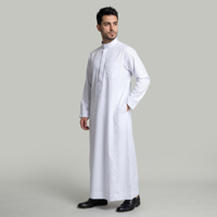 Vente en gros de robes longues arabes de luxe pour hommes, Jubbah Kandura blanche saoudienne, robe islamique musulmane de prière avec boîte cadeau pliable