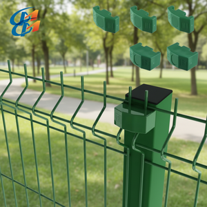 Valla de seguridad perimetral de metal soldado para jardín, con postes cuadrados para exteriores y malla de alambre de hierro curvada en 3D, con postes en forma de durazno - Product Image 1