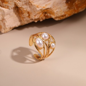 Anello Aperto Vintage con <span class=keywords><strong>Perle</strong></span>, Regalo per la Mamma, Cuore, Farfalla, Fiore, in Acciaio Inossidabile, Regolabile, Placcato Oro, <span class=keywords><strong>Gioielli</strong></span> per Feste - Product Image 3